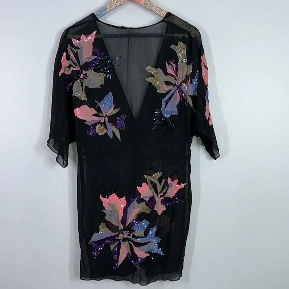 All Saints spitalfields sequin 100% silk sheer mini dress size 14 - Picture 6 of 11